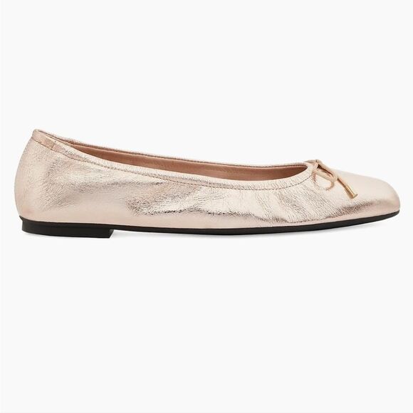 Stuart Weitzman Bardot Mettalic Bow Leather  Ballet Flats Size 6.5 - Picture 1 of 7